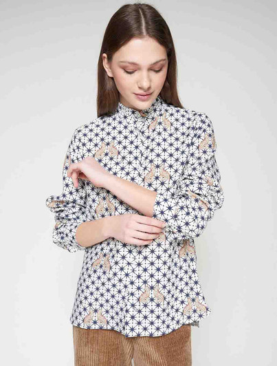 Womens Print Blouse with Leopards and Stars