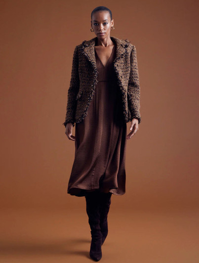 Womens Brown Raw Edge Blazer