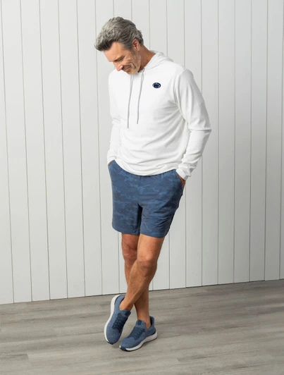 Penn State Hoppin Ribbed Hoodie in white by Johnnie-O, featuring a ribbed texture and logo.