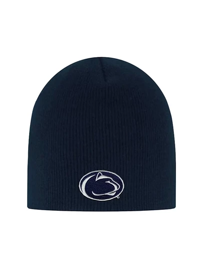 Penn State Navy Beanie with embroidered logo by LogoFit, one size fits most, solid navy color.
