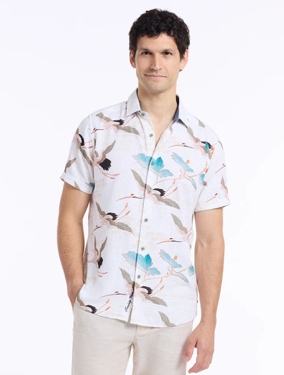 Tsuru Crane Print Short Sleeve Shirt | Robert Graham