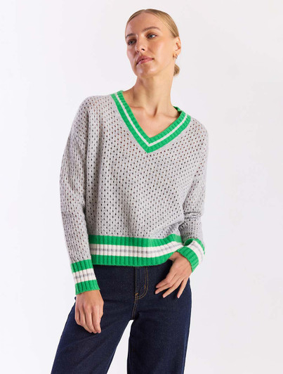 Open Mesh Cricket V-Neck Sweater Brodie Cashmere