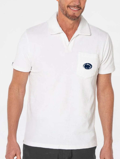 Criquet Penn State Terrycloth Polo, white, short sleeve, open collar, chest pocket with logo.