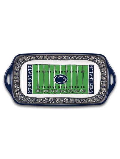 Penn State Football Melamine Platter by Magnolia Lane, blue and white football field design.