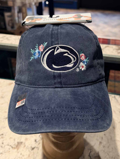 Penn State Floral Hat, navy blue, Ponyflo brand, embroidered logo and flowers, one size fits most.