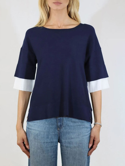 Relaxed Sweater Tee with Contrast Sleeves | Metric Knits