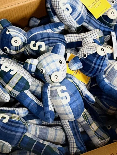 Patchwork Plaid Blue and White S Teddy Bear