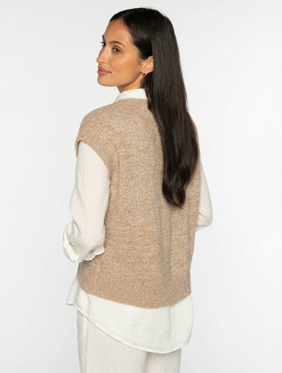 Kinross Tan Cashmere Marled Vee Sweater Top