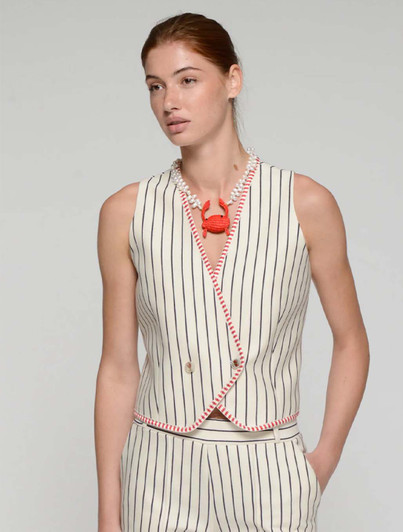 Striped Red Trim Vest | Vilagallo