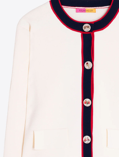 Navy & Red Trim Cardigan | Vilagallo