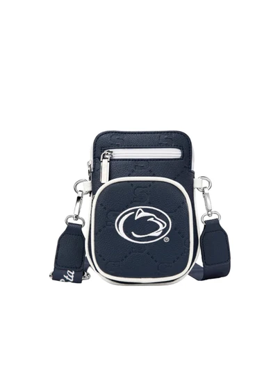 Penn State Navy Mini Crossbody Purse by Montana West with white logo and silver accents.