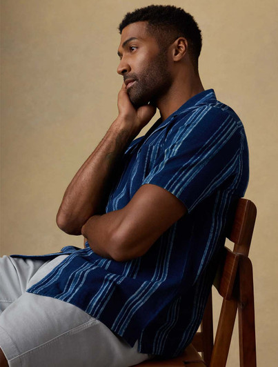 Short Sleeve Indigo Stripe Camp Shirt | Faherty