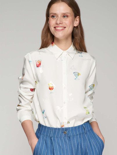 White blouse with printed cocktail glasses