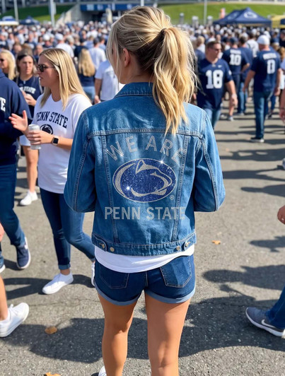 Rhinestone Denim Jacket with Penn State Logo