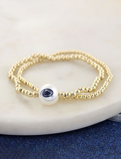 Penn State Gold & Pearl Stretch Bracelet Set Seasons Jewelry