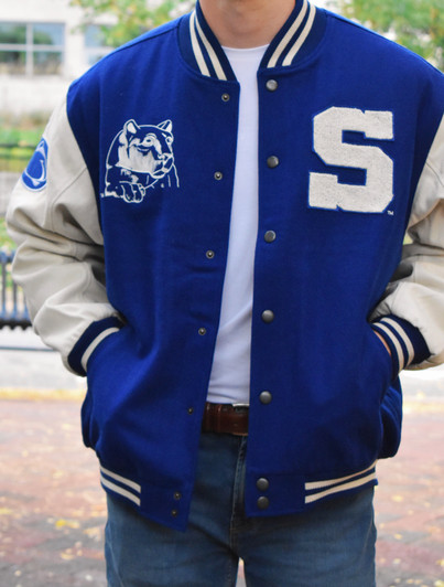 Penn State Blue Melton Varsity Jacket | Bruzer