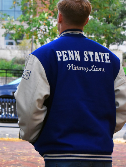 Penn State Blue Melton Varsity Jacket | Bruzer