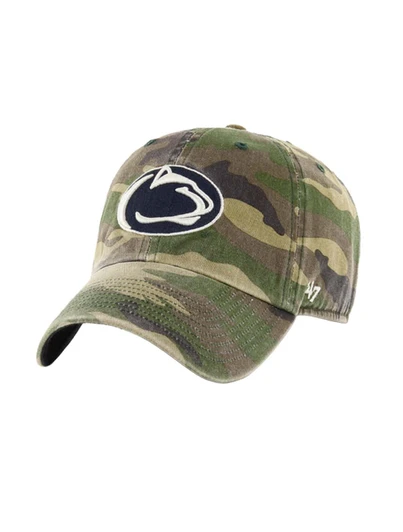 Penn State camouflage hat with embroidered logo, '47 Brand, green, brown, and black camo colors.