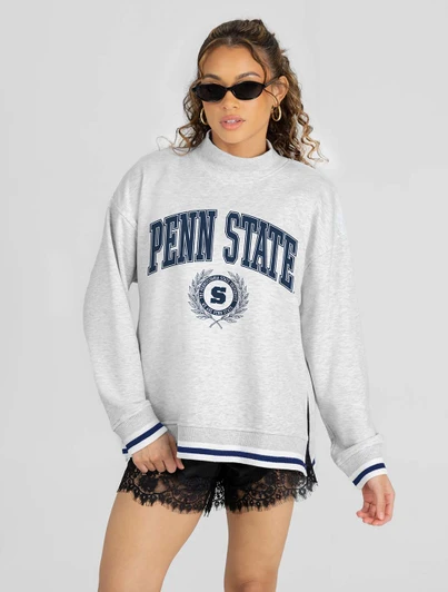 Penn State Rally Point Mock Neck by Gameday Couture, grey, women's apparel with laurel design.
