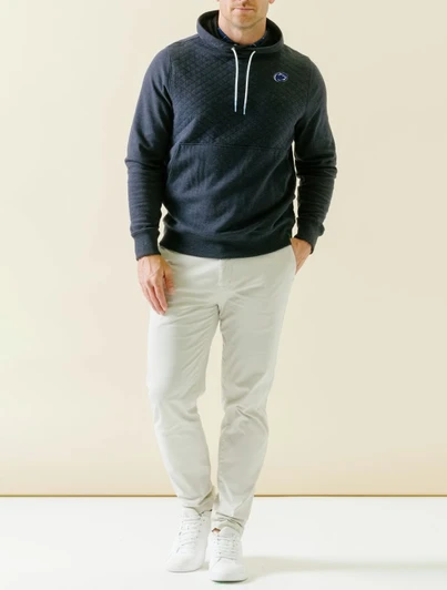 Penn State Andy Hoodie in dark blue, B. Draddy brand, quilted doubleknit athletic wear.