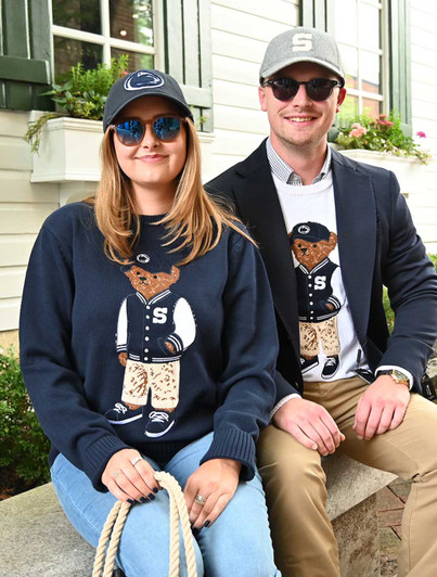 Penn State Navy Varsity Bear Sweater in Navy and White