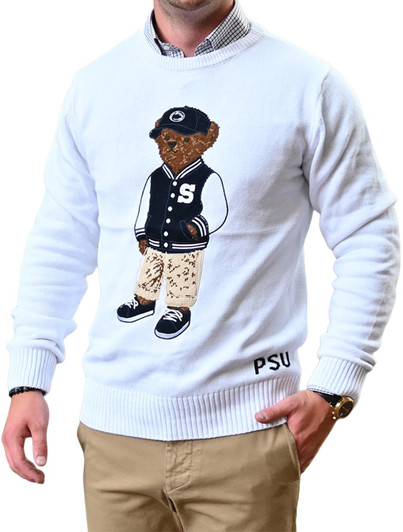 Penn State White Varsity Bear Sweater Bruzer