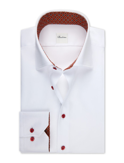 Solid Dress Shirt with Orange Medallion Contrast Trim | Stenstroms