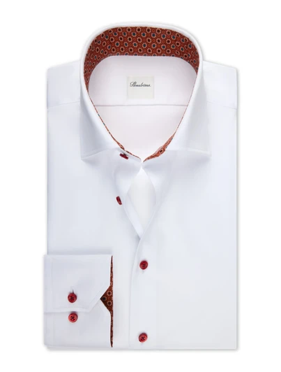 Solid Dress Shirt with Orange Medallion Contrast Trim Stenstroms
