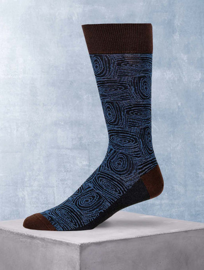 Oval Swirl Brown & Blue Dress Sock | Harpers