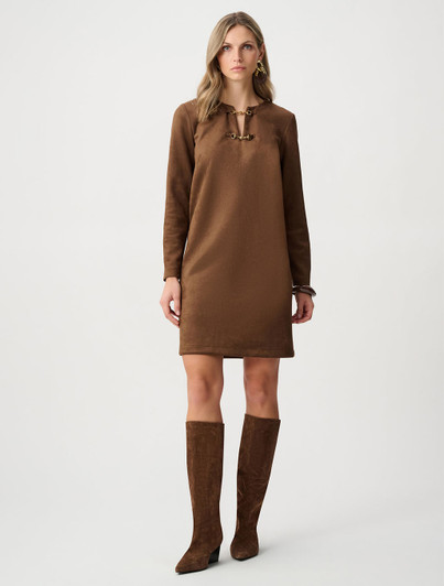 Joseph Ribkoff Scuba Suede Notched Neck Dress