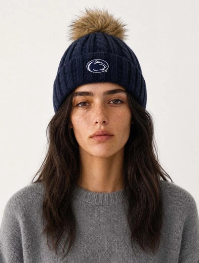 Navy Cable Knit Hat Penn State LogoFit