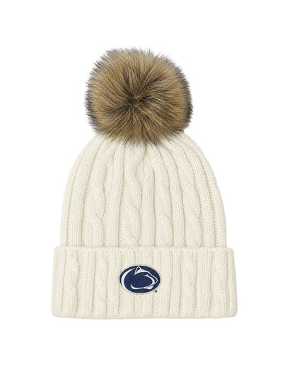 White Penn State Cable Knit Hat | LogoFit