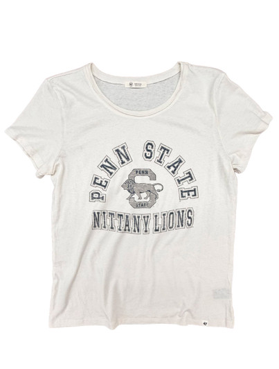 Women's '47 Brand Penn State Retro Lion S Tee in slightly off-white sandstone color.