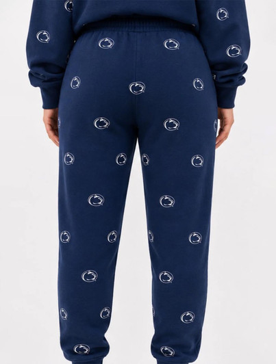 Penn State Embroidered Fleece Pant in navy blue with white Penn State logo by Brianna Cannon.