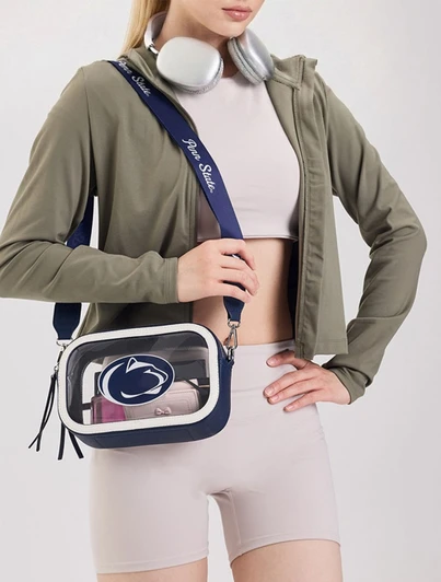 Penn State Clear Shoulder Bag by Montana West, navy blue and white shoulder bag with logo.