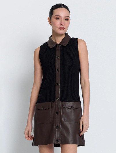 Avery Vegan Combo Sweater Dress in black and brown color from Central Park West brand.
