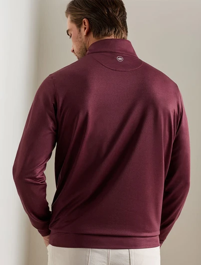 Peter Millar Perth Herringbone Performance Quarter Zip, maroon color, back view, moisture wicking, four way stretch.