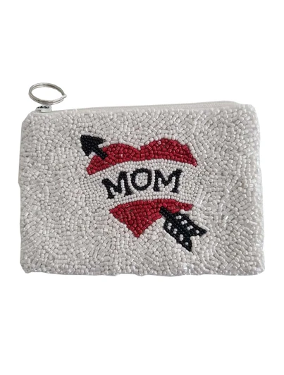 Tiana Designs Mom Heart Arrow Coin Purse, beaded coin purse with zipper closure and key ring.