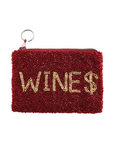 Tiana Designs Beaded Wine $ Coin Purse, red, beaded, Wine $, gold lettering, small, rectangular.