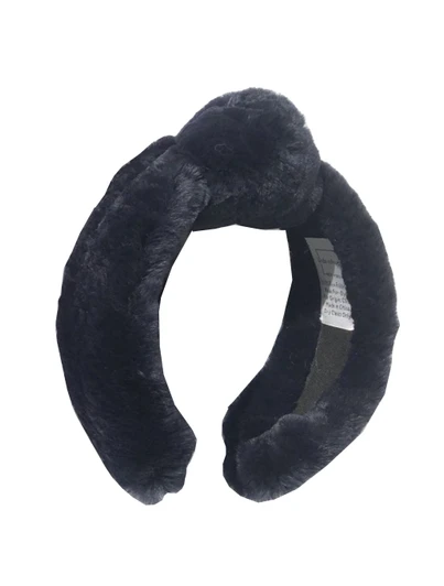 Navy Rex Headband by Linda Richards, soft rex fur, one size, knotted accent, genuine rex.