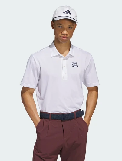 White adidas Penn State Keystone Twistknit Polo with embroidered logo, regular fit, lightweight fabric.