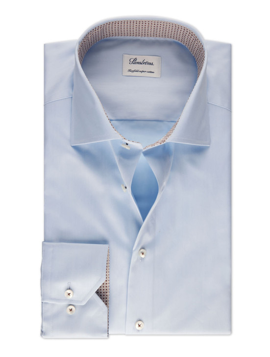 Fitted Solid Shirt with Tan Geometric Trim | Stenstroms