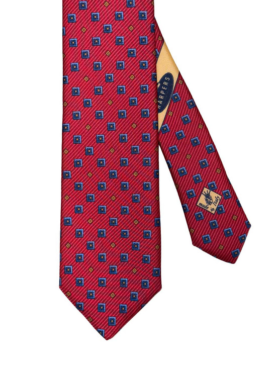 Red Square Print Silk Tie | Made in Italy