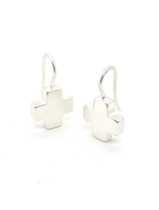 Matte Silver Cross Earrings | Deborah Grivas Designs