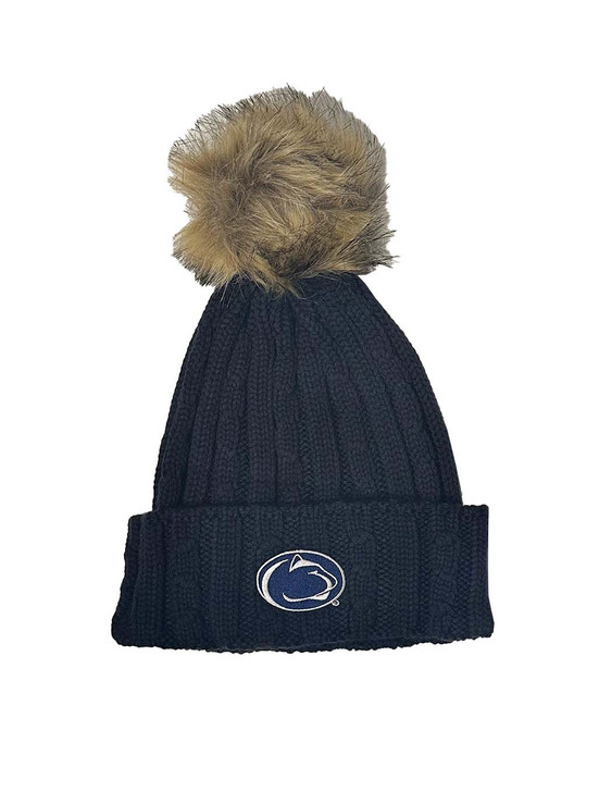 Navy Penn State Cable Knit Hat Logofit