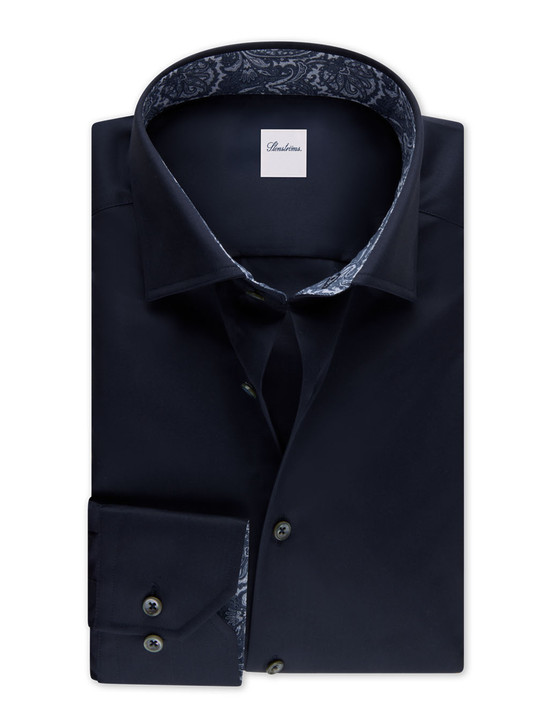 Solid Shirt with Blue Paisley Trim Stenstroms