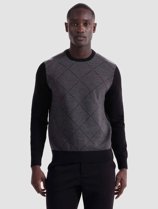 Diamond Knit Crew Neck Sweater Bugatchi Black