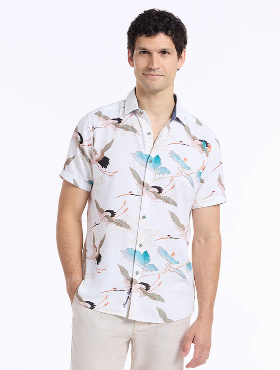 Tsuru Crane Print Short Sleeve Shirt | Robert Graham