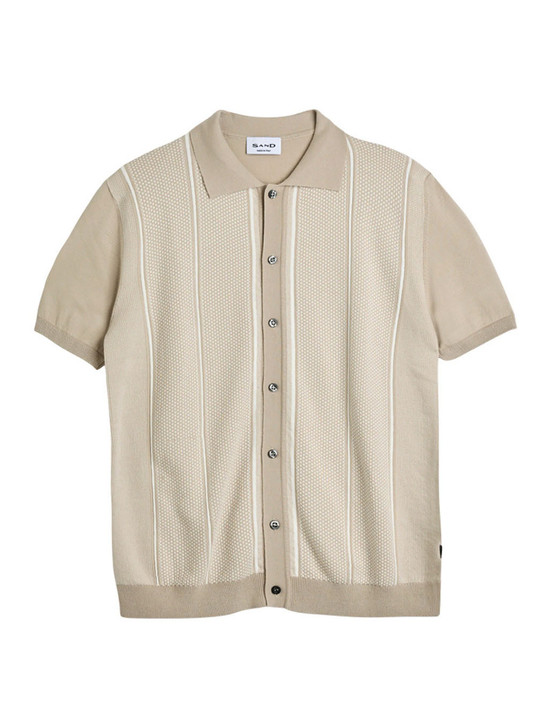 Full Button Patterned Polo | Sand