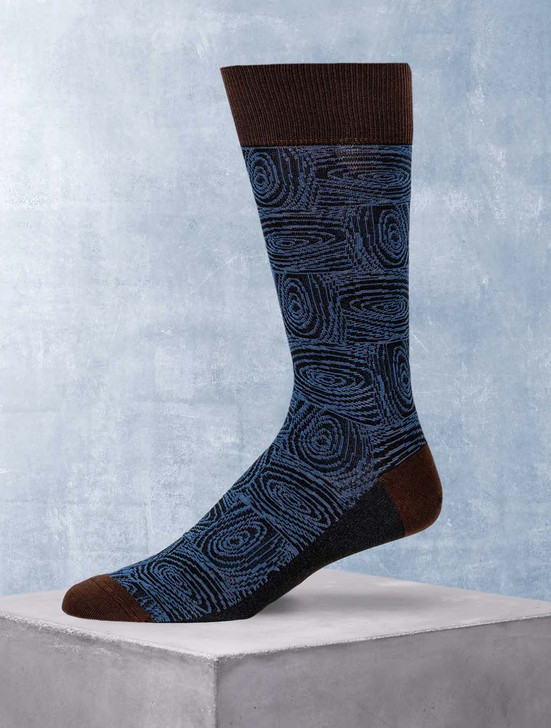 Oval Swirl Brown & Blue Dress Sock | Harpers